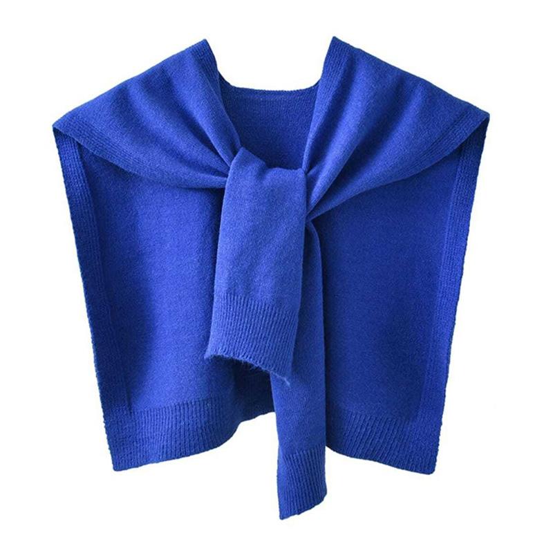 Simple British Style Solid Color Shawl with Lace-up and Knotted Knitted Wool Scarf Women's Jacket with Shoulder Fabric Soft and Comfortable