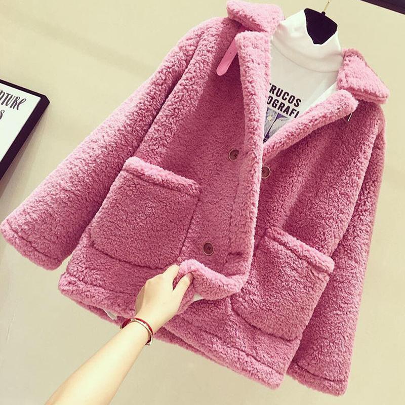 Fashion Trend Lamb Plush Women's Jacket Autumn and Winter Loose Plus Velvet Thick Fur One Short Grain Velvet Jacket