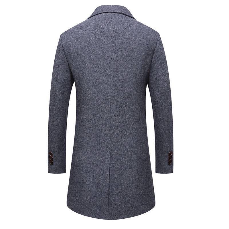 Men's Wool Coat Winter Warm Solid Color Long Trench Jacket Male Business Casual Overcoat Parka