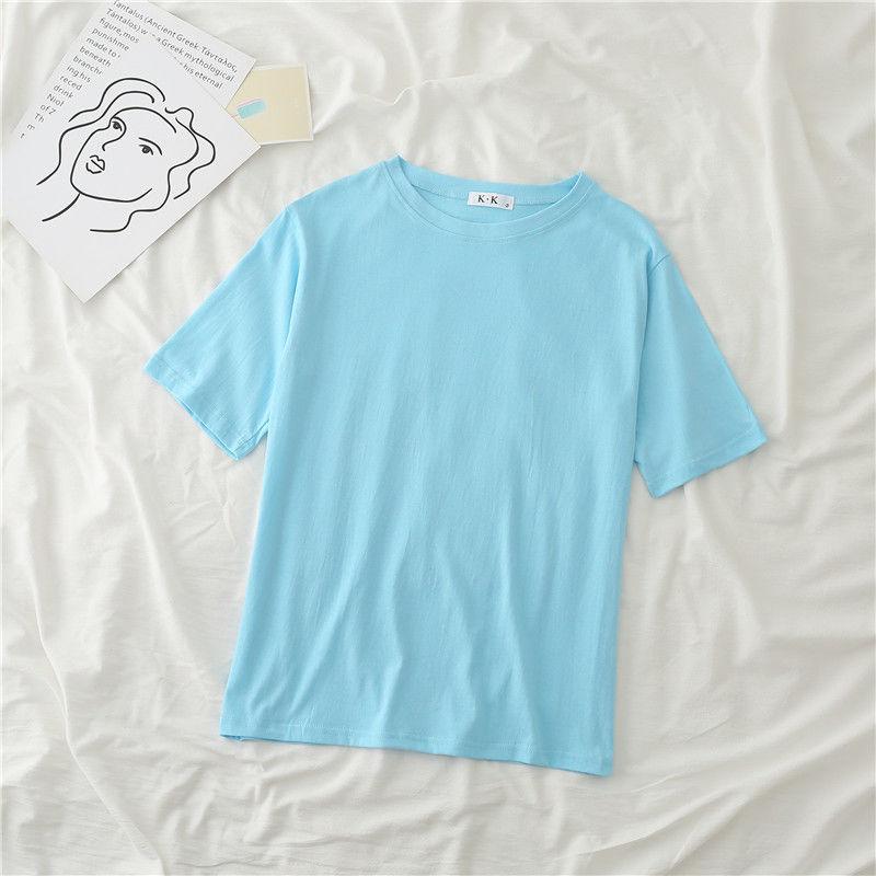 Cotton  Women Round Neck Short Sleeve Tops T Shirt