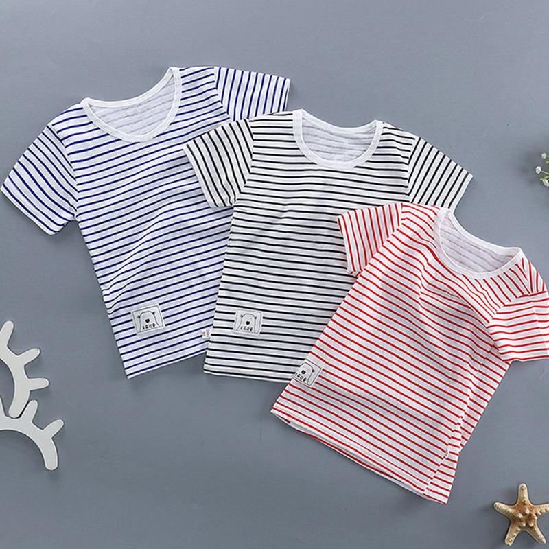 Children's Cotton Short-sleeved T-shirt Baby Boys and Girls Half-sleeved 0-6 Years Old Striped