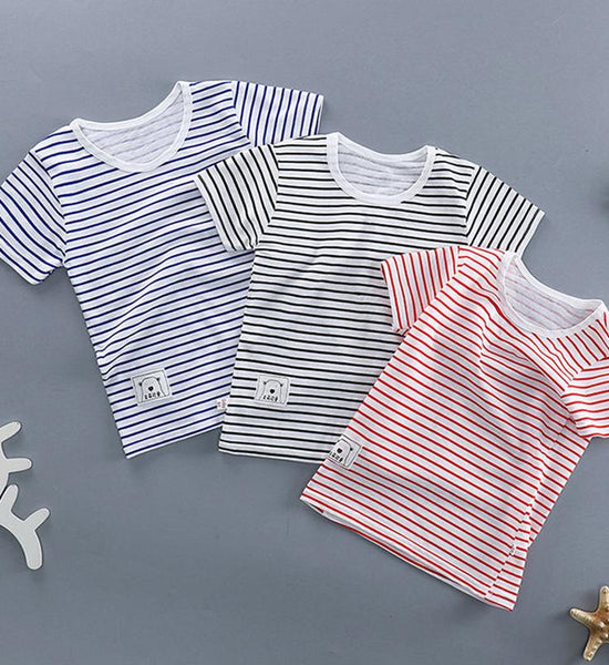 Children's Cotton Short-sleeved T-shirt Baby Boys and Girls Half-sleeved 0-6 Years Old Striped