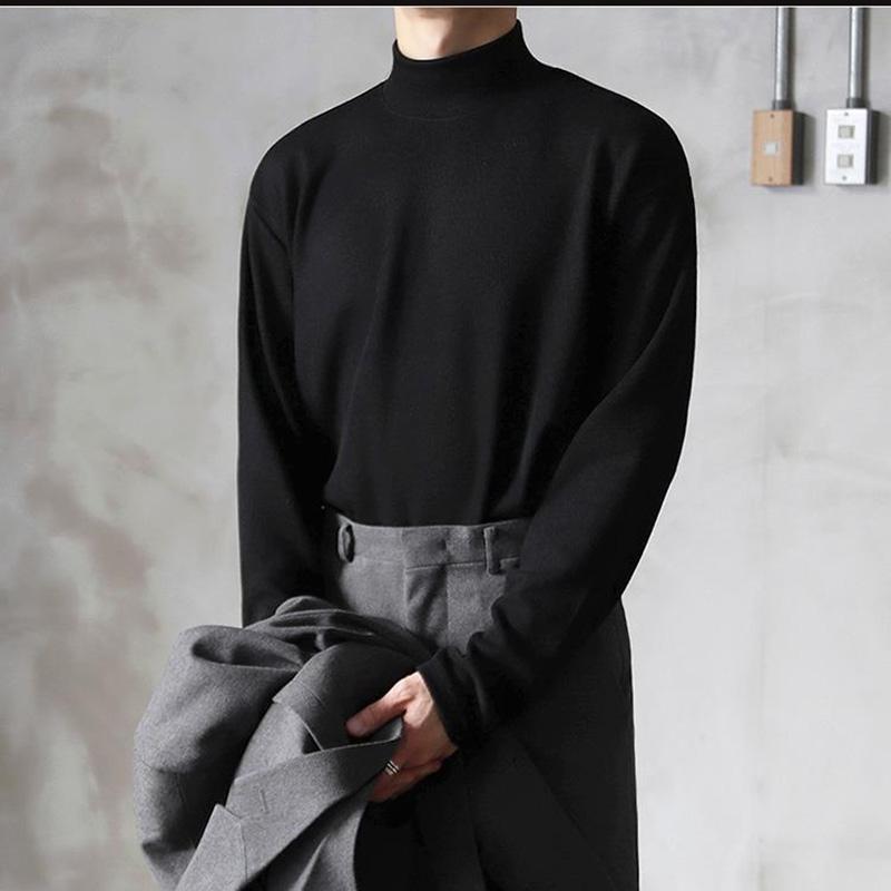 Korean Version of The Trend T-shirt Spring and Autumn Shirts Half Turtleneck Bottoming Shirt Men's Solid Color Long-sleeved T-shirt Inside