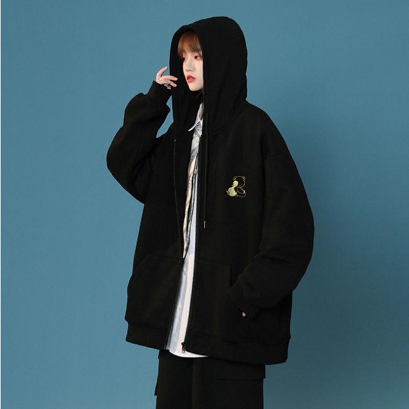 Loose Hooded Jacket Women's Salt Style All-match Lazy Wind Sweater Cardigan Spring and Autumn Loose Baseball Uniform Warm Jacket