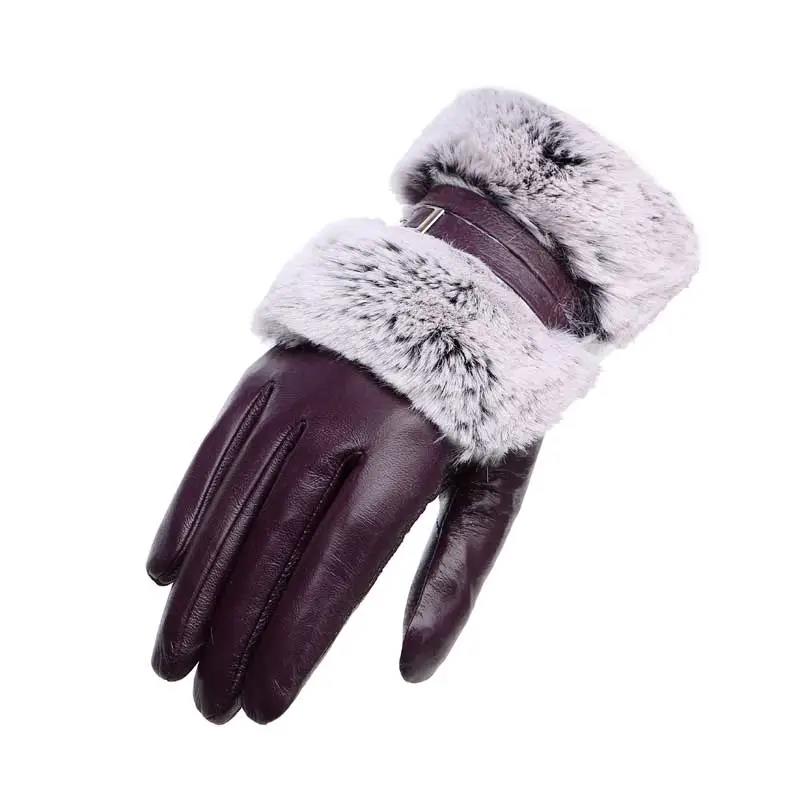 High Quality Ladies Goat Leather Gloves Spring Autumn Driving Mittens Plus Cashmere Warm Cycling Leather Gloves Windproof Thermal Gloves