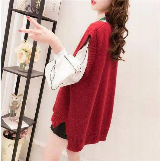 Knitted Cardigan Jacket Women's Vest Lazy Style Sweater Sleeveless All-match Vest Jacket Vest Loose Comfortable Sweet Style