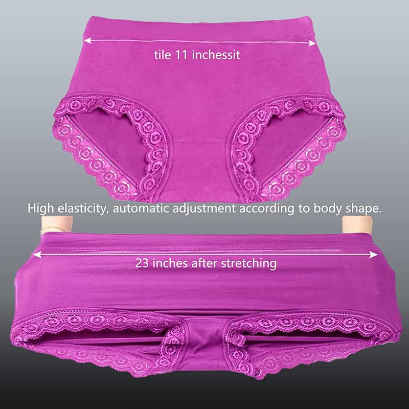 4PCS Ladies Underwear Women Seamless Panties Plus Size Sexy Modal High Waisted Solid Color Lace for Granny Briefs 4 Pack