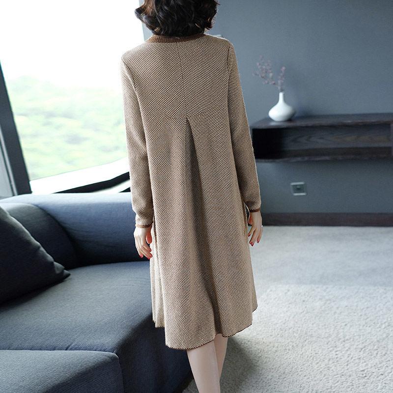 High-quality Women's Houndstooth Sweater Dress Loose Large Size Knitted Dress Long Pullover Sweater with Pockets