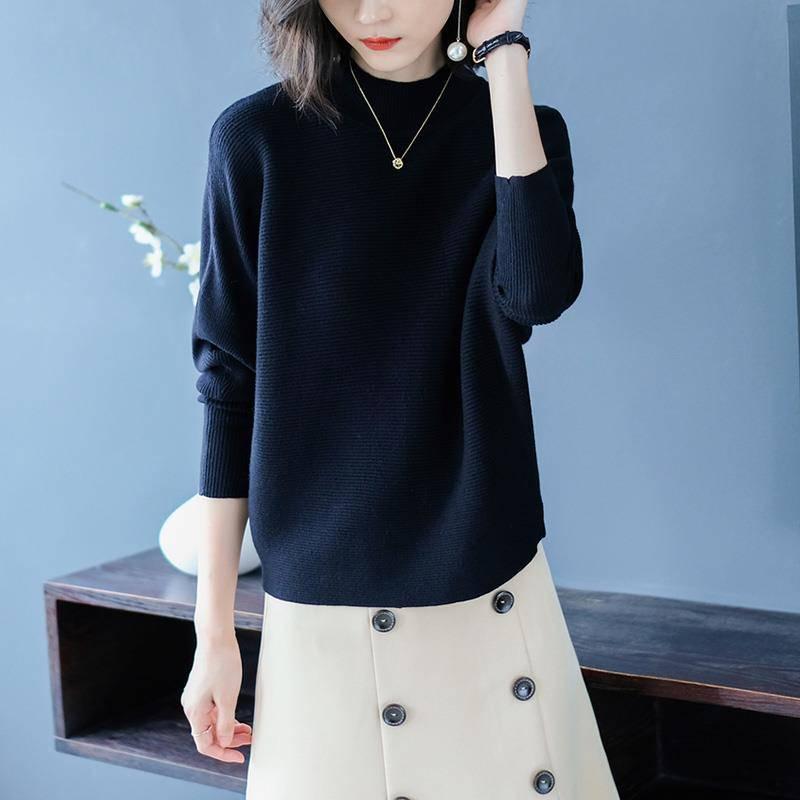 Women Turtleneck Sweater Top Lady Long Sleeve Warm Sweaters Embroidered Knitted Pullover