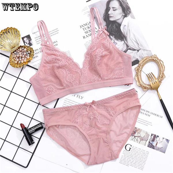 2019 Women Underwear Solid Brand Bra Thong Sets Sexy Plus Size Lingerie Suit Lace Bra and Panties