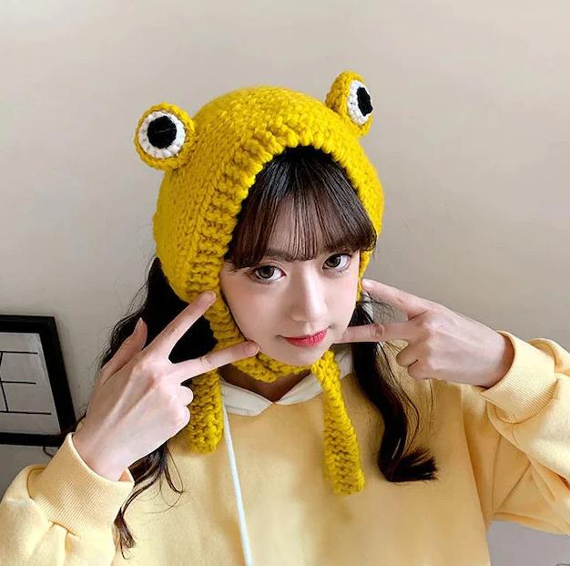 Frog Knitted Hat Adult Hat Solid Hip-hop Knitted Cap Costume Accessory Gifts Warm Winter Lovely Christmas