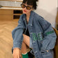 2022 Spring Denim Jacket New Letter Korean Version Loose and Thin Casual Fashion Small Ins Trendy Female Student