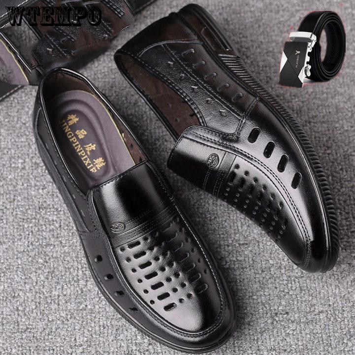 Summer Comfortable Men Casual Shoes Loafers Men Shoes Quality Split Leather Shoes Men Sandals