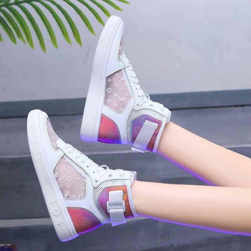 Plus Size 35-40 Summer Women Leather High-top Sneakers Students Breathable Running Basketball Shoes Shockproof Non-slip Skate Shoes