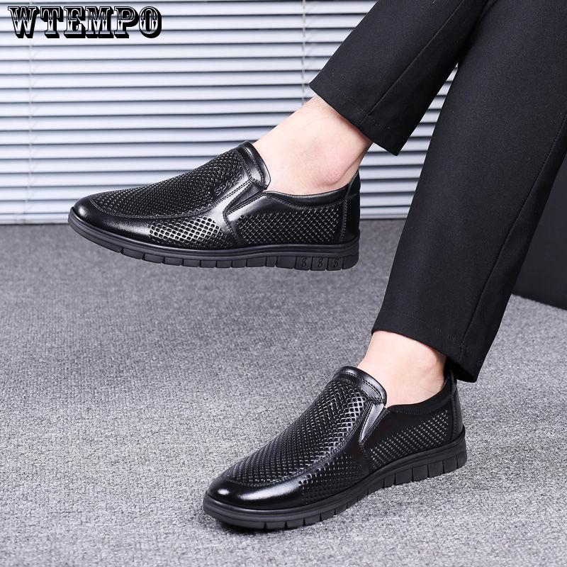 Summer Top Layer Leather Business Casual Shoes Men's Hollow Hole Shoes Leather Men's Shoes