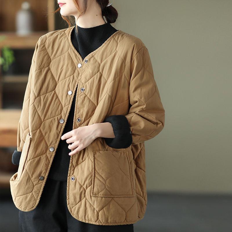 Winter Quilted Jacket Literary Single-breasted Button Coat for Women To Keep Warm Padded Jacket