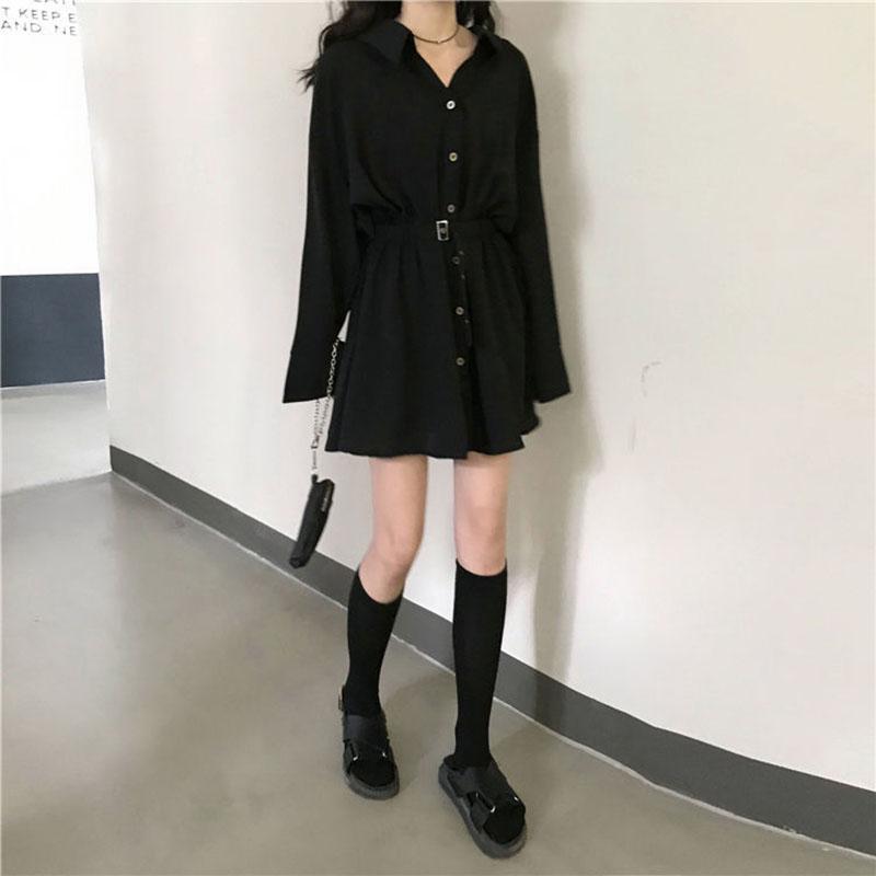 Spring and Autumn Clothing Lightly Cooked Hepburn Style Design Sense Small Black Skirt Waist Slimming Long-sleeved Dress Women