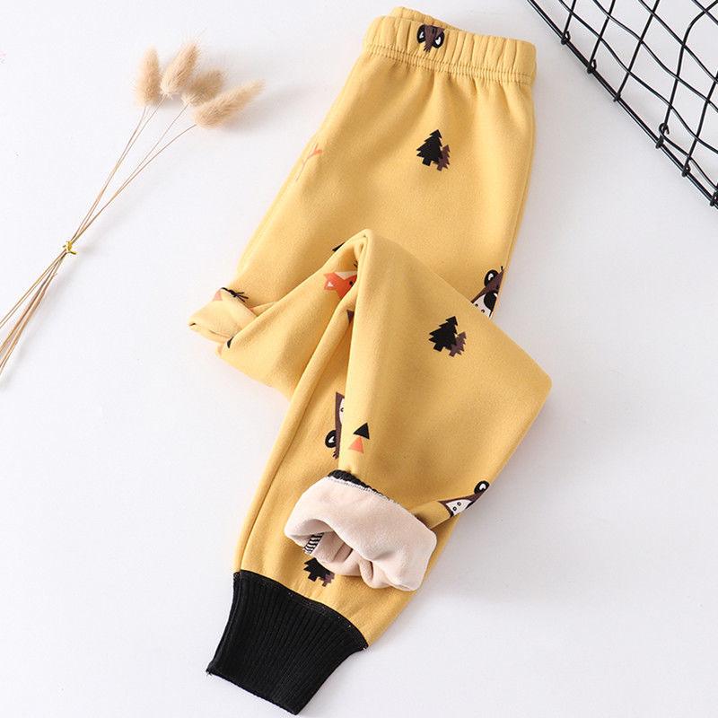 Children's Warm Long Trousers Plus Velvet Thickening for Boys and Girls In Autumn and Winter Milk Silk Warm Pants Baby Pajamas Home