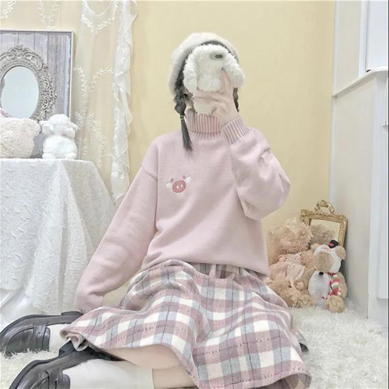 Warm Suit Autumn and Winter Knitted Sweater Women Loose Two-piece Woolen Mid-length Skirt Women Sweet and Cute