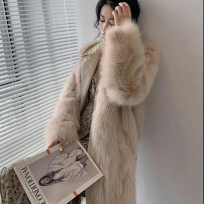 Fur Coat Winter Ladies Vintage Fashion V-neck Thickening Warm Mid-length Fur All-in-one Plush Jacket