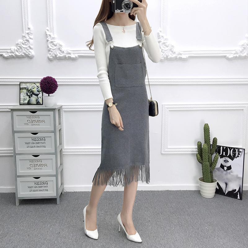 Autumn and Winter Long Suspender Skirt Sleeveless Slim Simple Suspender Skirt Solid Color Pocket Women's Knitted Skirt