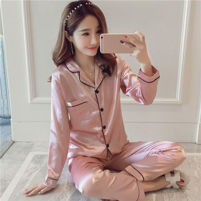 Imitated Silk Long-sleeved Trousers Women's Pajamas Sexy Korean Version Plus Fat Home Service Suit