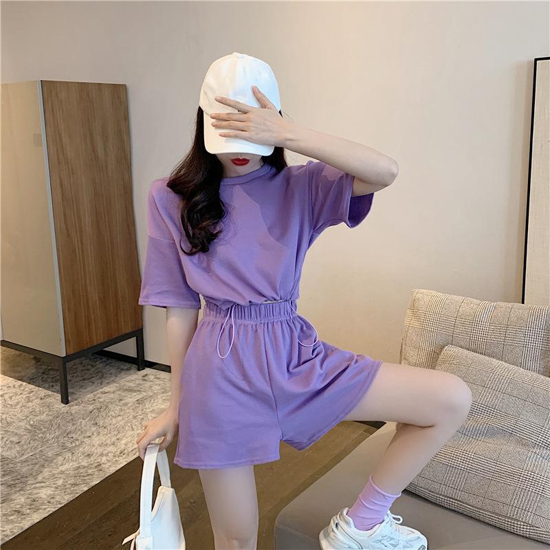 2PCS Summer Casual Sports Suit Women's Wide-leg Shorts + Short-sleeved T-shirt Two-piece Fitness Jogging Clothes Home Comfort Sets