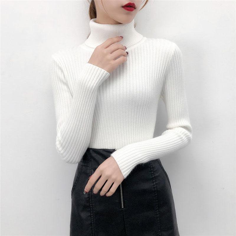 Warm Jacket High Collar Sweater Slim Thick Autumn and Winter Solid Color Sweater Female Students