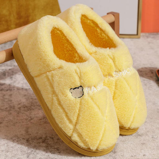 Home Slippers Thick-soled Cartoon Male Cotton Slippers Female Indoor Cute Plush Couple Cotton Slippers