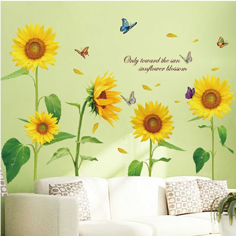 Sunflower warm wall stickers living room sofa background rustic style stickers removable bedroom