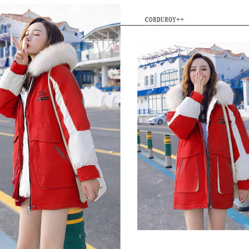 Winter Plus Velvet Padded Cotton Jacket Women's Mid-length Color Matching Korean Loose Waist Parkas Cotton Jacket