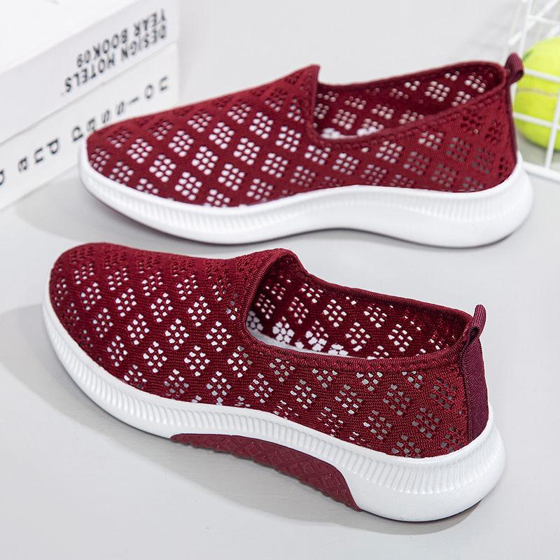 Summer Old Beijing Cloth Shoes Women's Mesh Breathable Casual Shoes Soft Bottom Non-slip Mesh Shoes Flat Bottom One Pedal Mother Shoes