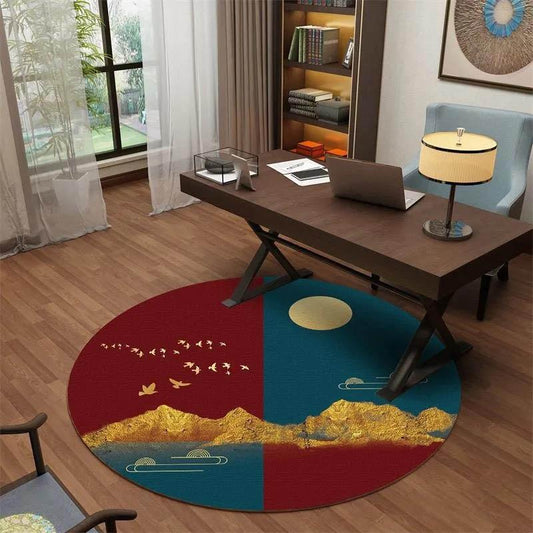 Round Carpet Red Chinese Style Living Room Study Light Luxury Style Room Carpet Bedroom Bedside Mat Diameter 80cm100cm