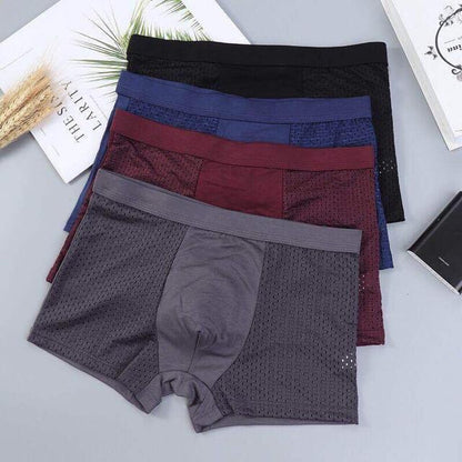 4PCS Mesh Men Solid Breathable Underwear Bamboo Fiber Men's Comfortable Boxer Shorts