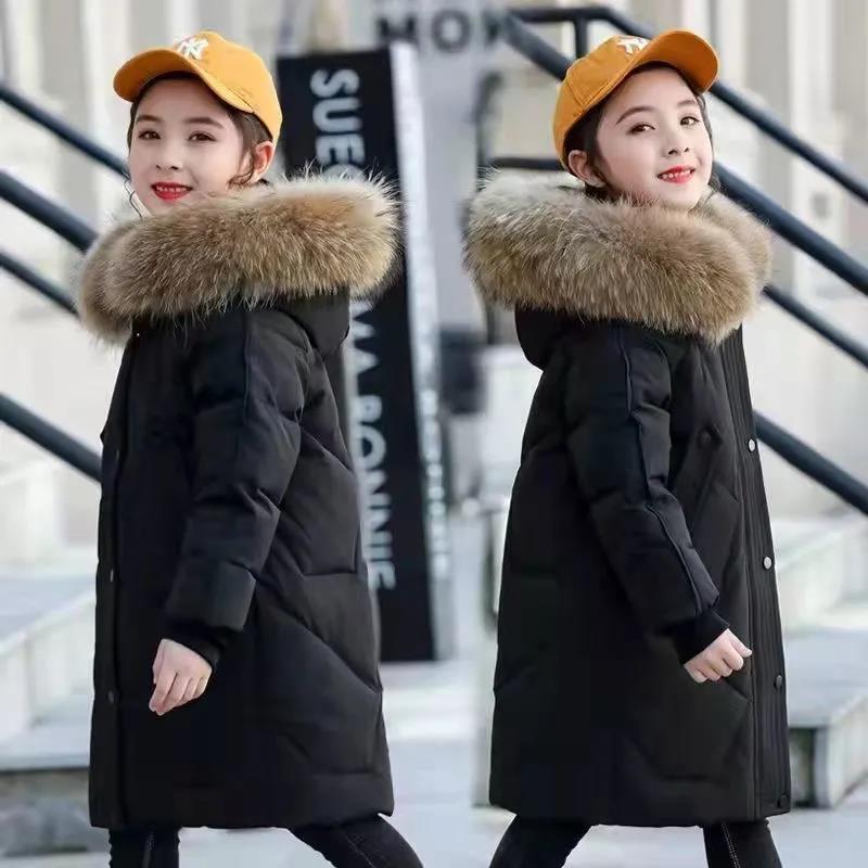 Girls' Down Jackets, Winter Jackets, Children's Clothing Jackets, 4-13 Years Old Thick Warm Clothes, Children's Fur Coats, Girls Cotton Parka Coats