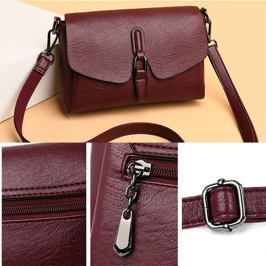 Real Cowhide Women Leather Bag Casual Female Crossbaby Bag Portable Multi-Layer Large Capacity Soft Surface Two Belts 5 Colors Removable Belt