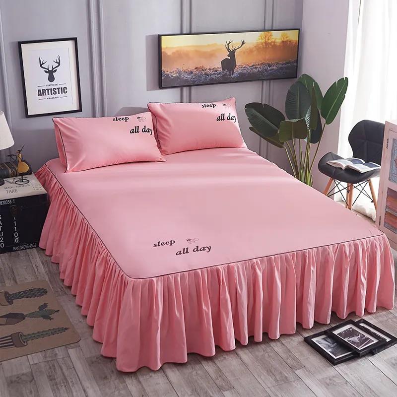 Korean Style Bedspread Bedroom Household Single-piece Sanding Bed Skirt Solid Color Skin-friendly Bedspread Bed Cover Bedroom Student Dormitory Sheets