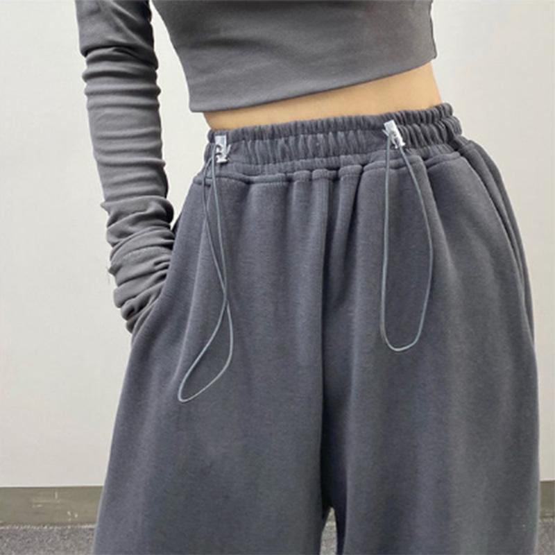 Sports Pants Women's High Waist Slim Straight Loose Wide Leg Drawstring Casual Sweat Pants Drawstring Pants