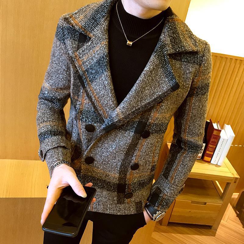 Men's Trench Coat Autumn and Winter Thickening Short Section Trend Youth Fashion Slim Double Breasted Jacket