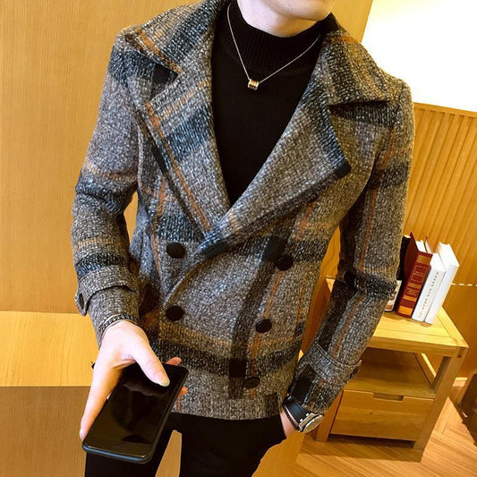 Men's Trench Coat Autumn and Winter Thickening Short Section Trend Youth Fashion Slim Double Breasted Jacket