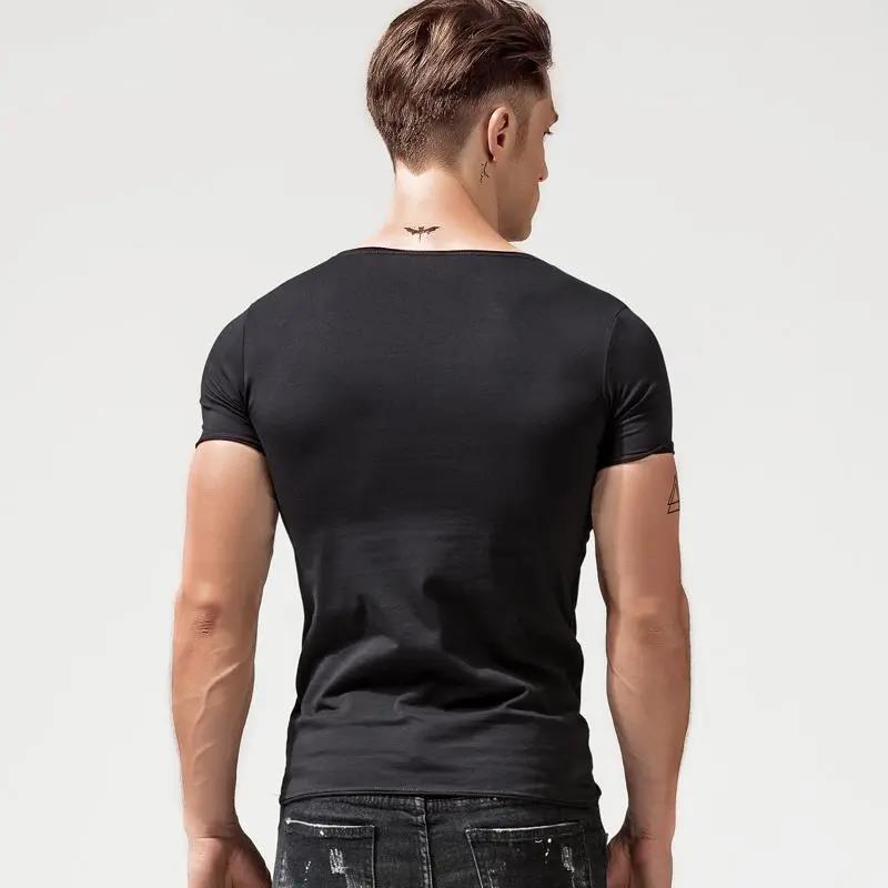 Slim Shirts Men Tees V-collar Clothing Breathable T-shirt Half Sleeves Overshirt Casual Comfortable Pullovers Summer