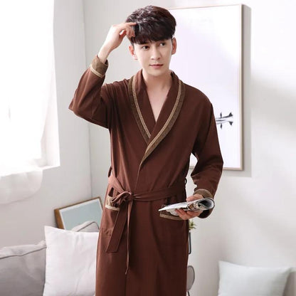 Brand Pajamas Spring and Autumn Couple Bathrobes Cotton Pajamas Men's Summer Long-sleeved Long-length Bathrobes Plus Size Robes