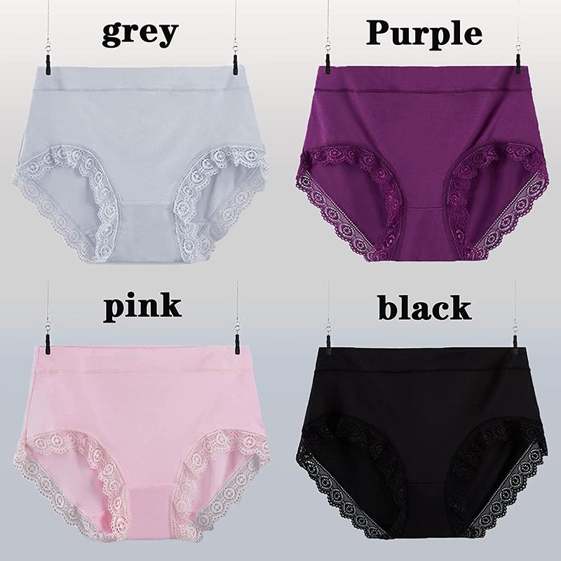 4PCS Ladies Underwear Women Seamless Panties Plus Size Sexy Modal High Waisted Solid Color Lace for Granny Briefs 4 Pack