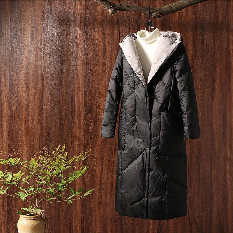 Winter All-match Plus Cotton Thickened Knee Down Jacket Women Mid-length White Duck Down Warm Down Jacket Women's Plus Size