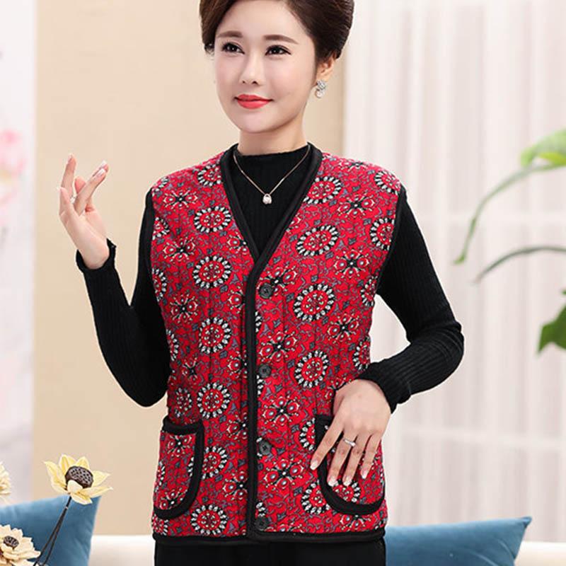 Mother's Vest Ladies Plus Velvet Middle-aged and Elderly Warm Jacket Autumn and Winter Wear Outer Wear Thicker