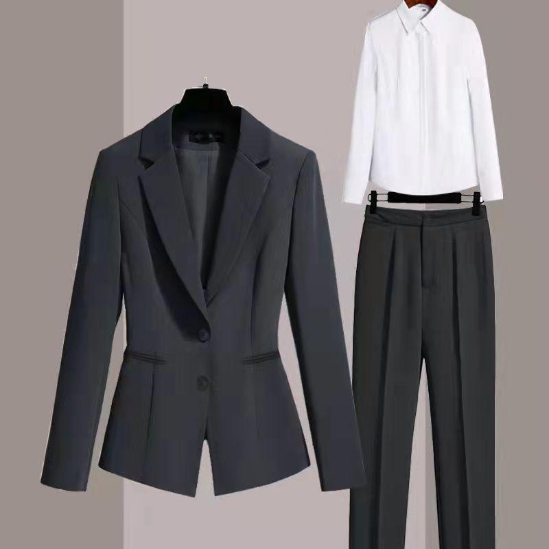 2PCS Suit Blazer Jacket + Suit Pants Two-piece Set Female Professional Formal Suit Elegant Business Suit Outfit Front Desk Uniform Hotel Work Clothes