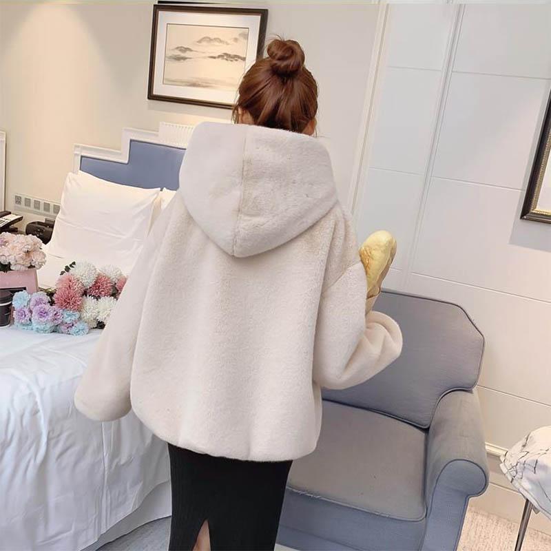 Fall/winter Imitation Mink Woolen Coat Loose Casual Hooded Thick