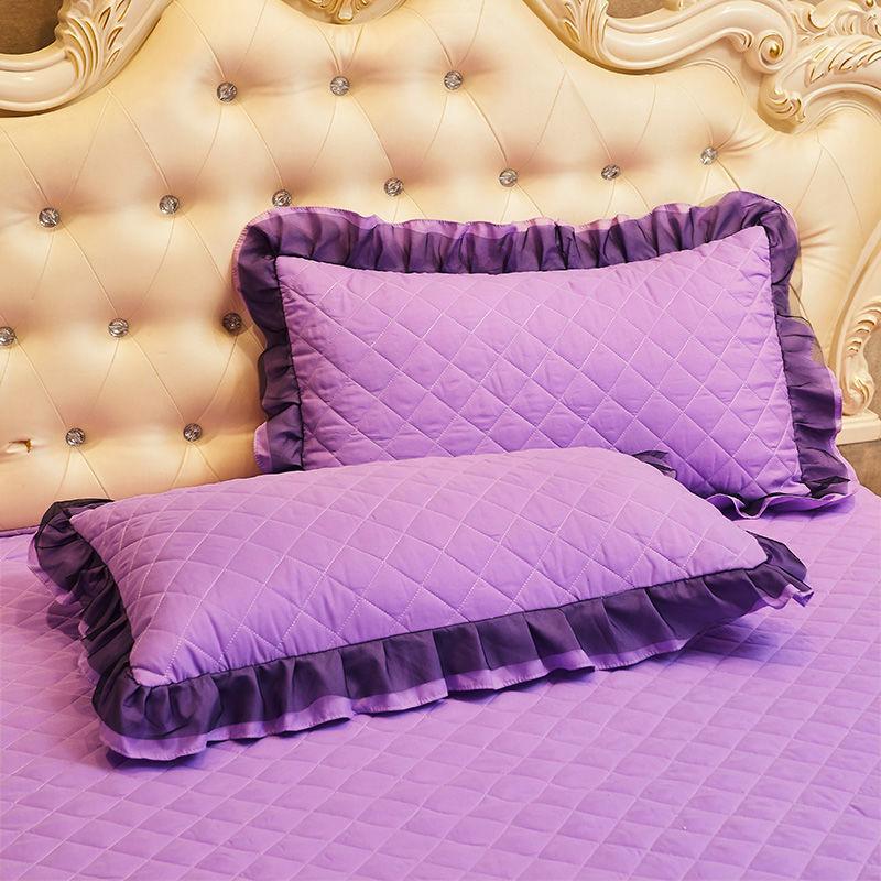 Korean Style Lace Solid Color Plus Cotton Pillowcase A Pair of Quilted Pillowcase Adult Pillowcase