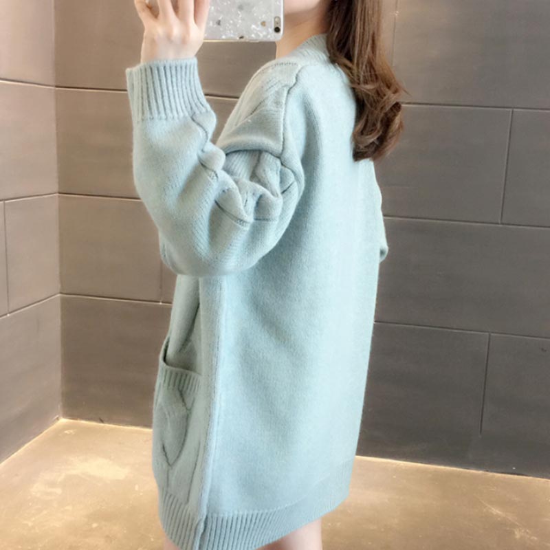 Sweater Cardigan Women's Spring and Autumn Loose Knitted Sweater Mid-length Casual Coat