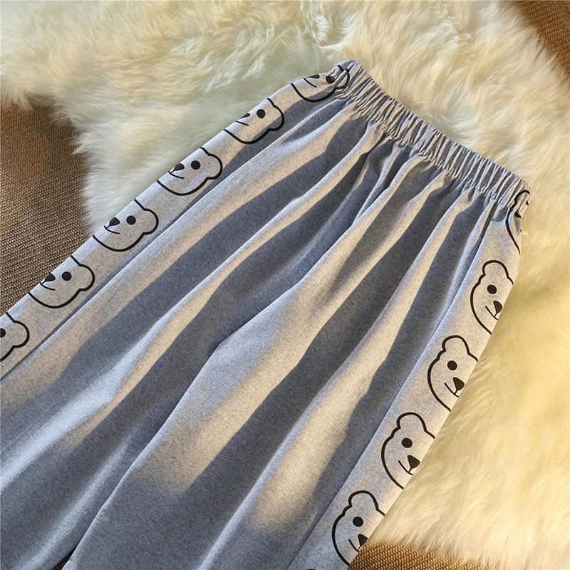 Spring and Summer Loose Small Wide-leg Pants Women's High Waist Drape Bear Sports Pants Casual Straight Mopping Trousers